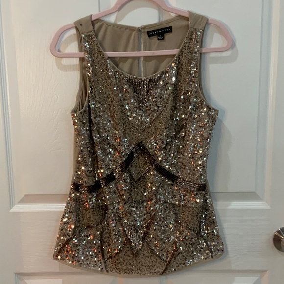 AIDAN MATTOX SEQUIN BEADED FORMAL WEDDING NUDE TANK SIZE M - Picture 10 of 10
